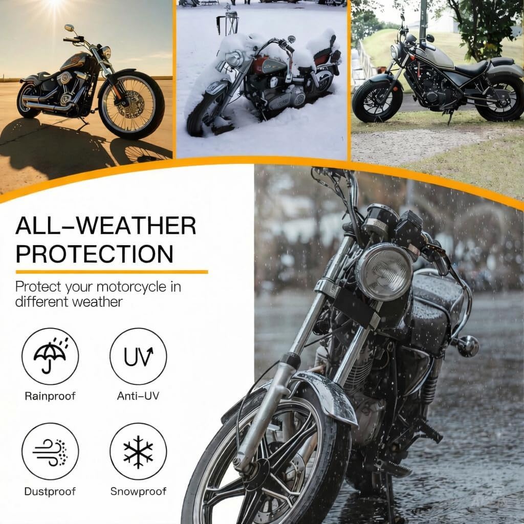 Motorcycle Cover for Yamaha V Star 950 2009–2017,Scooter Waterproof Outdoor Reflective with Lock-Holes Heavy Duty Durable All Season,black-S190 * 85 * 115CM