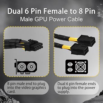 COMeap 6 Pin to 8 Pin GPU Adapter, Dual 6 Pin Female to 8 Pin Male GPU Power Sleeved Cable 9.5-inch(24cm)