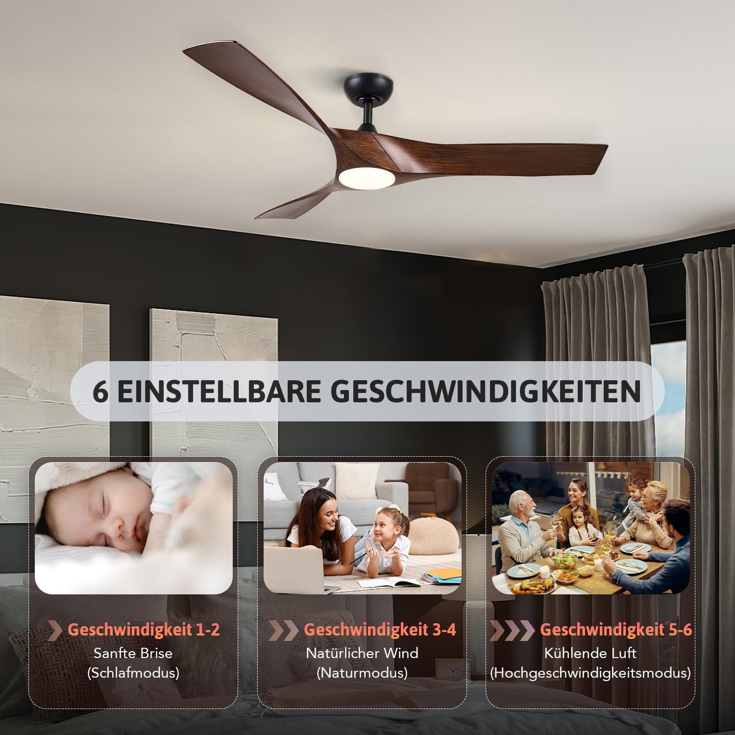 VONLUCE Deckenventilator mit Licht und Fernbedienung - DC Motor, leise 6 Stufen, reversibel Funktion für Sommer und Winter - Ø 91/107/132 cm - 3/5 Flügel, in mehreren Farben erhältlich