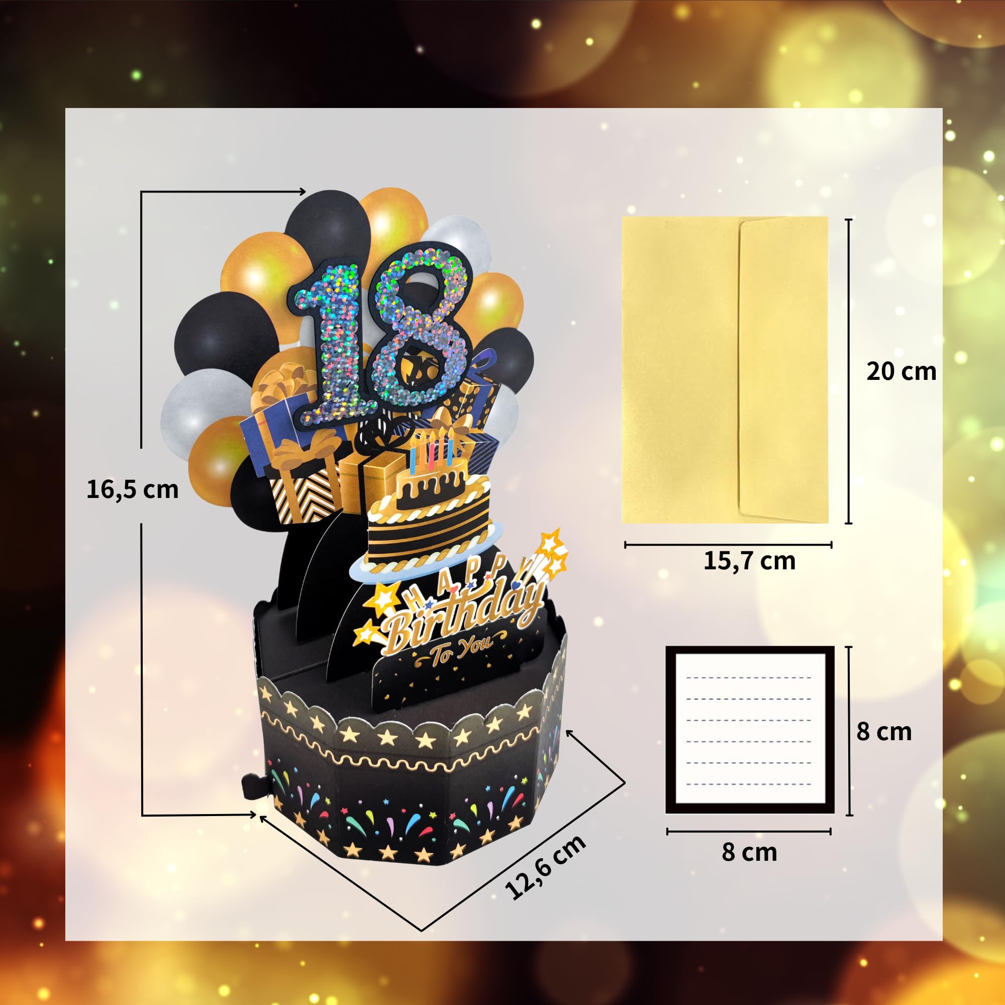 JanYoo Kartka 3D Pop Up na 18. urodziny, kartka urodzinowa Happy Birthday, kartka z życzeniami z kopertami i kartami dla chłopców, dziewczynek, rodziny i przyjaciół, romantyczny kreatywny prezent