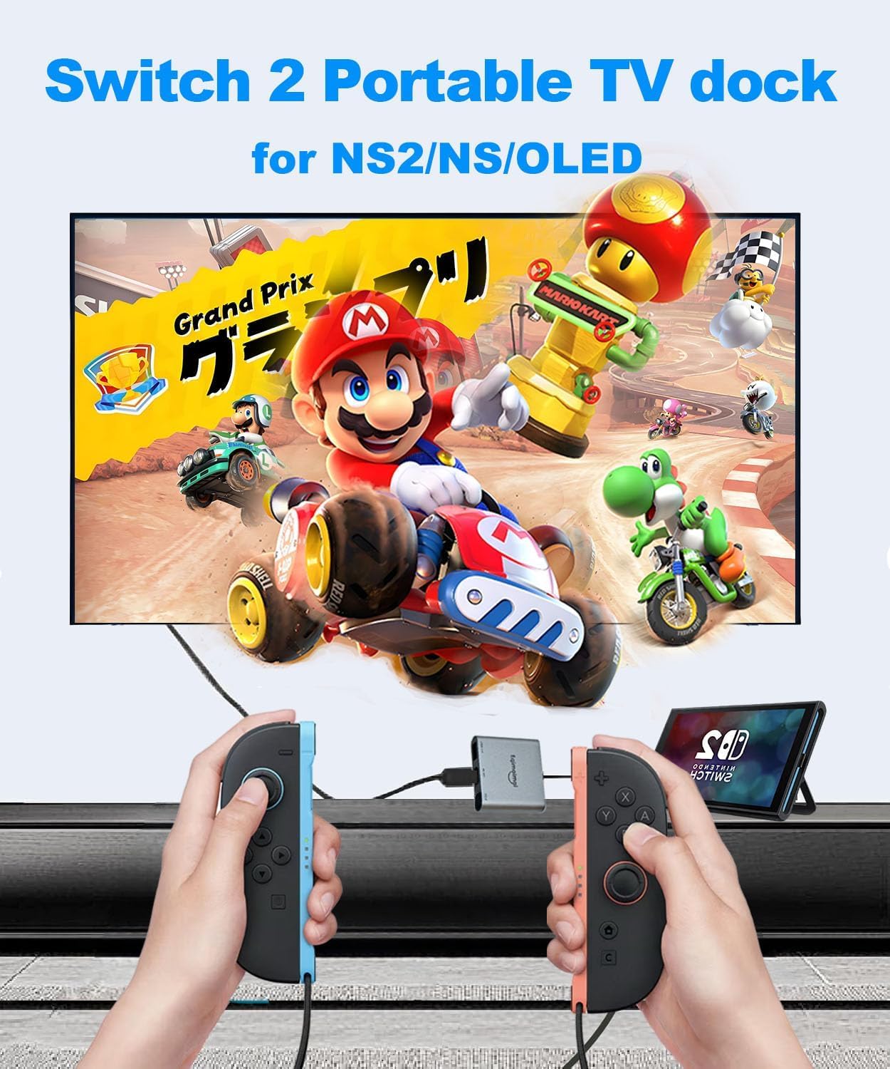 Switch 2 Dock Compatible for Nintendo Switch 2 V21 Docking Station with HDMI 2.1, 100w PD Port,USB-A Converter, Portable Steam Deck Compatible with NS1/2,Mac,MacBook,Laptops (Grey)