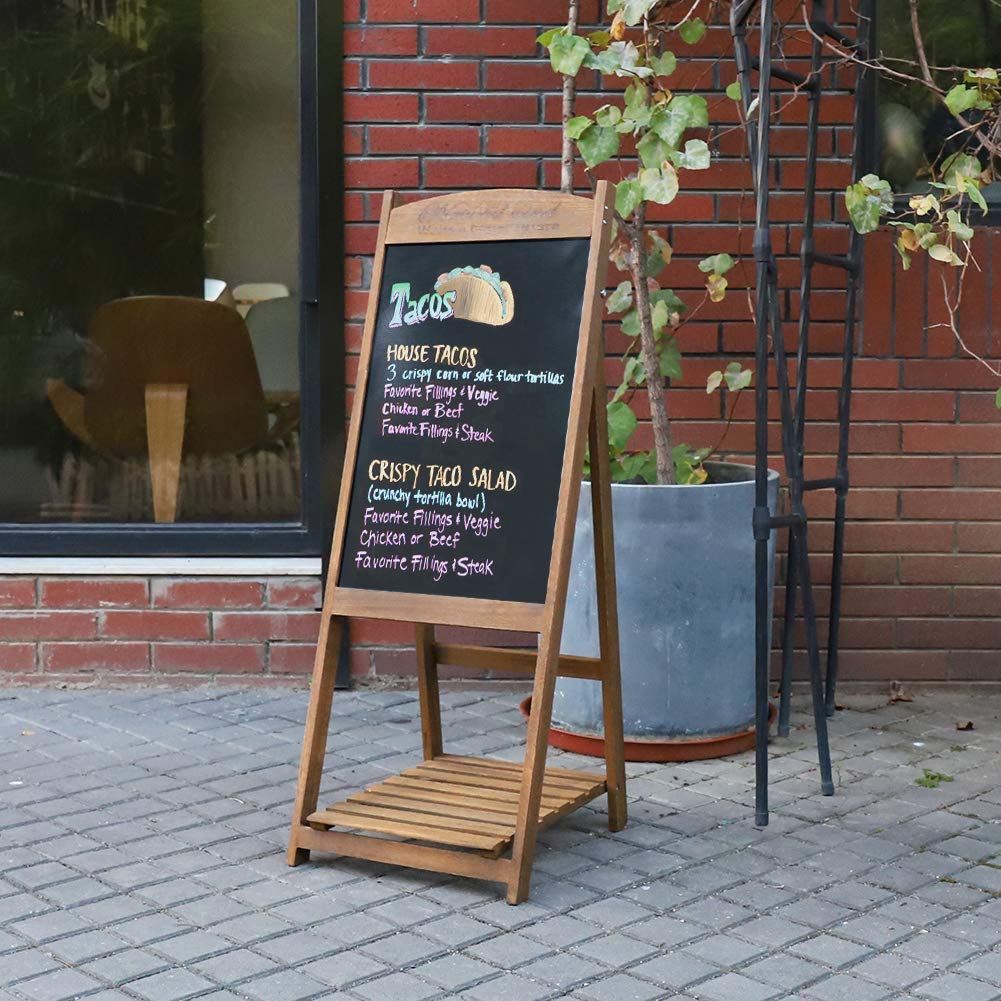 Photo 1 of BORWART Magnetic Chalkboard Writing Sign: Wooden Message Chalk Board Shelf Stand, A Frame Pine Wood Dry Erase Blackboard with Easel Rustic Sidewalk Display for Business Restaurant Wedding (Brown)