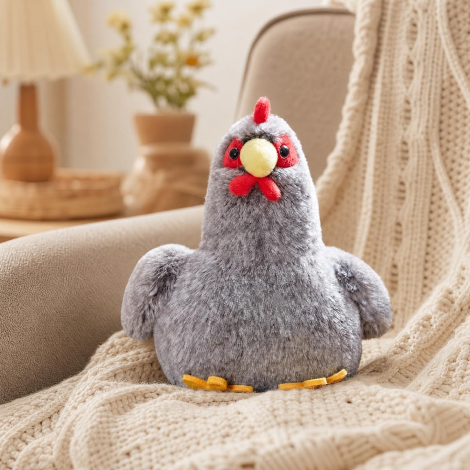 harayaa Peluche Sensibile Deposizione di Uova Morbido Pollo di Peluche Elettronica Realistico per Genitori, Gioco Finzione, Grigio