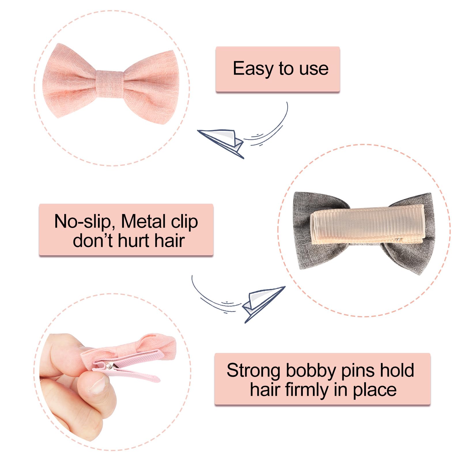JESSCAT Confezione da 22 fermagli per capelli per bambine, con fiocchi fatti a mano, completamente foderati, antiscivolo, in cotone e lino, accessori per capelli fini, ideali per neonati, neonati e