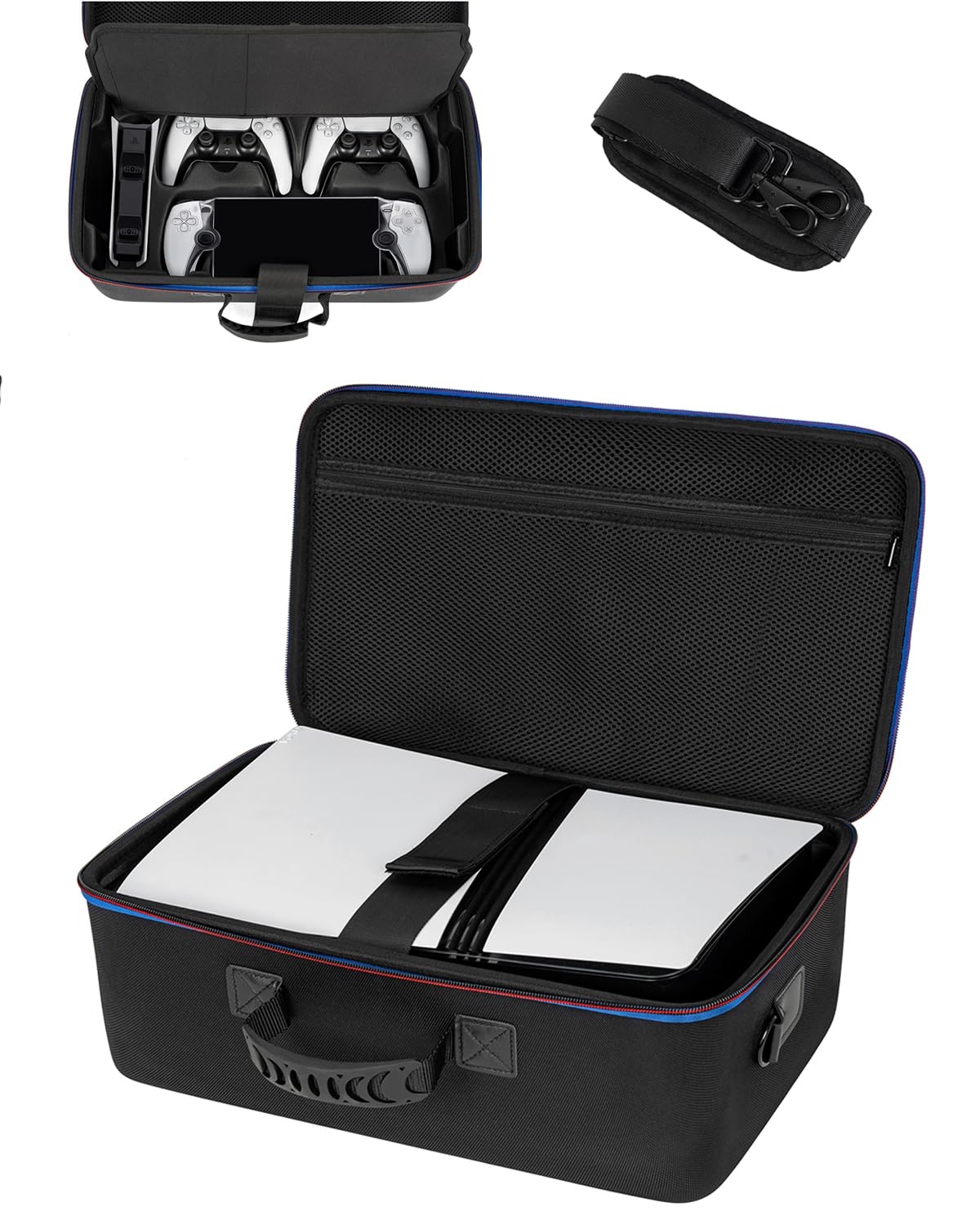 OUUTMEE Custodia per PS5 Pro, custodia portatile, compatibile con PS5 Pro/PS Slim, borsa protettiva con tracolla per console PS5, disco/edizione digitale, schede di gioco, HDMI
