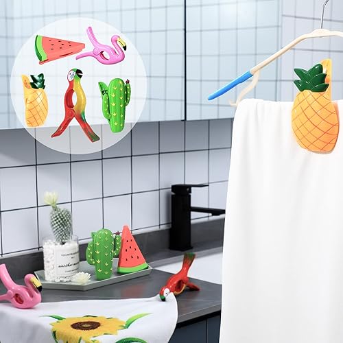Miniatura 5 de 10 clips para toallas de playa, soportes para sillas portátiles, soportes para toallas de flamenco, cactus, sandía, loro, alfileres de ropa en