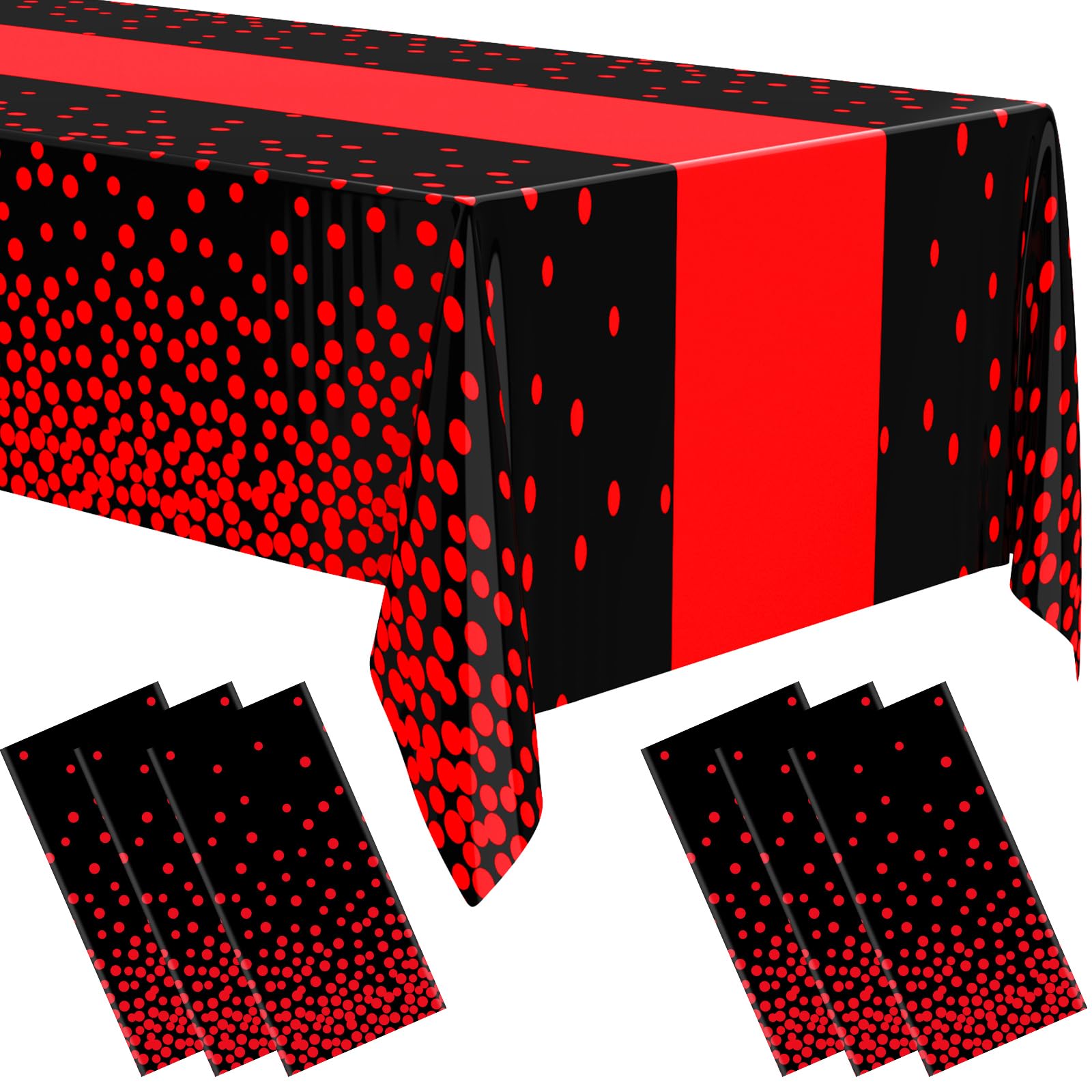 Oudain 6 Pcs Black and Red Tablecloth for Parties Plastic Dot Tablecloths Printed Table Runner Waterproof Disposable Rectangle Table Cover for
