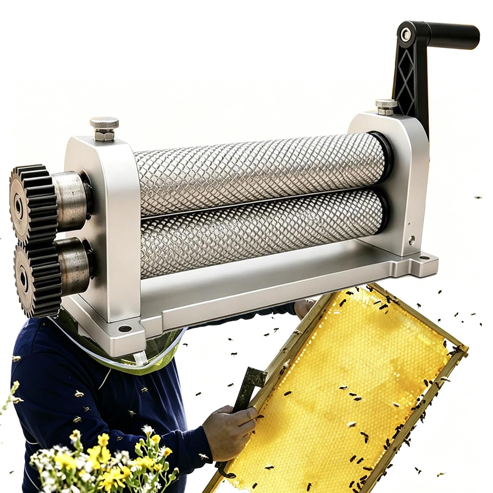 CGLYYDS Manual Beeswax Comb Foundation Roller Mill,280mm Beeswax Roller,Honeycomb Embossing Machine Production of Honeycombs Printing Stamper 5.4mm