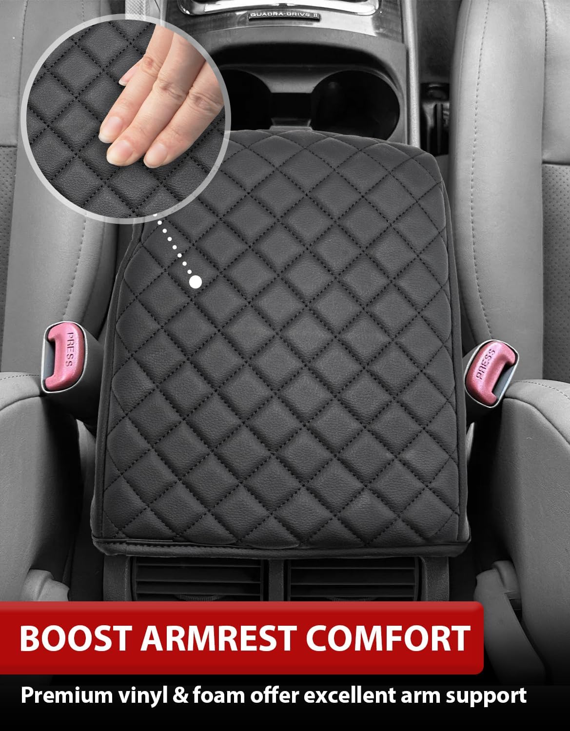 KBH Center Console Armrest Cover for Jeep Commander, Grand Cherokee 2005 2006 2007 2008 2009 2010, Middle Console Lid Cushion Protector, Arm Rest Box Pad, PU Leather, Anti-Scratch, Black