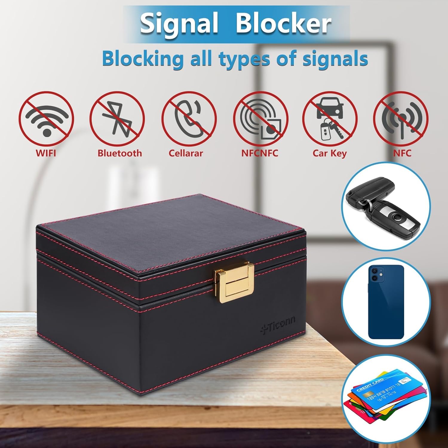 TICONN Faraday Box, Car Key Fob Protector, PU Leather Signal Blocker for Keyless Fob, RFID Signal Blocking Pouch Cage - Image 4