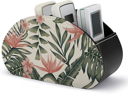 Plumeria - Organizador de escritorio multifuncional con 5 compartimentos para control remoto, flores, hojas, palmeras, árboles