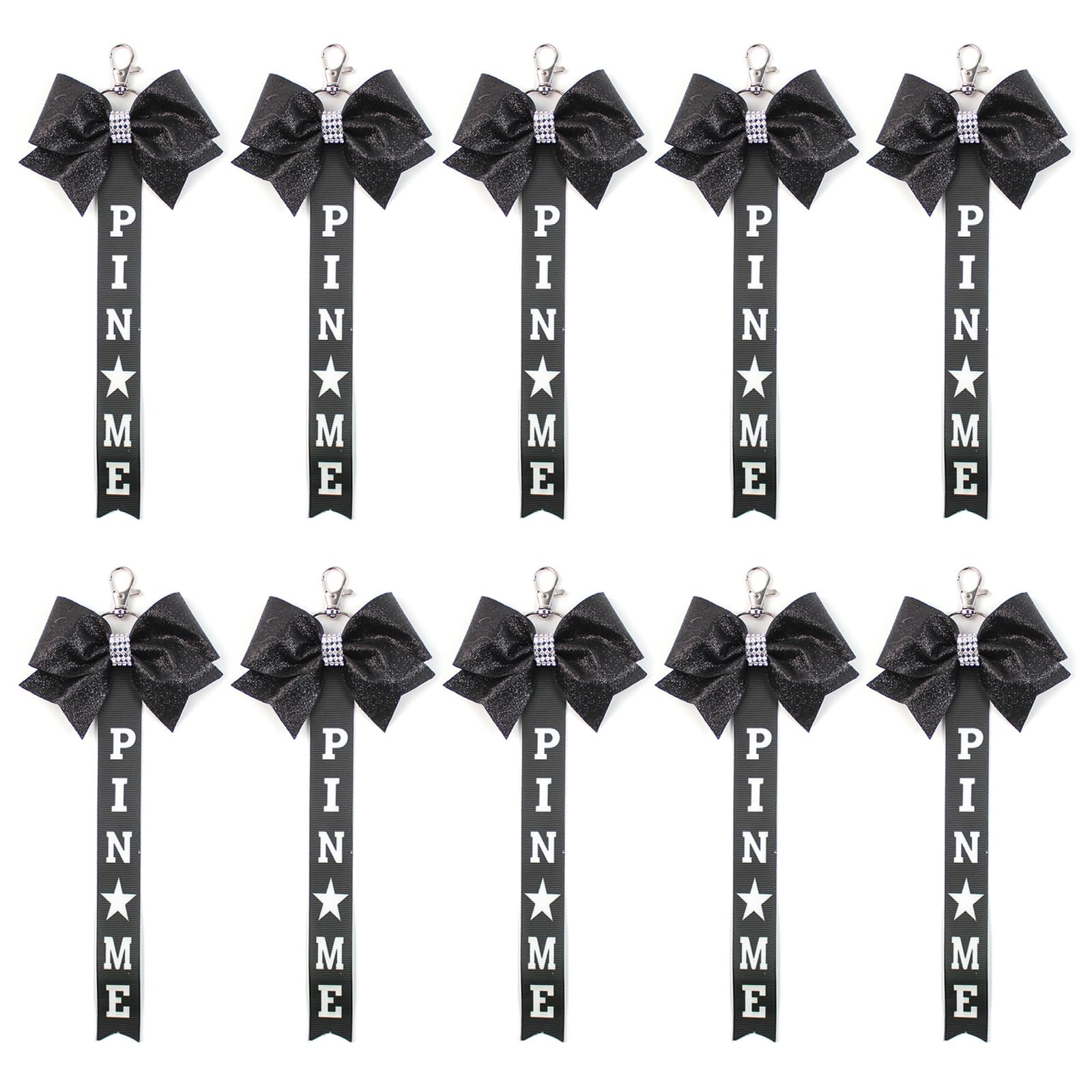 Vdaxvme Pack of 10 Cheer Bow Keychains Bowknot Ribbon Key Rings for Teen Girls Colorful Keychain Cheerleaders Accessories, Black