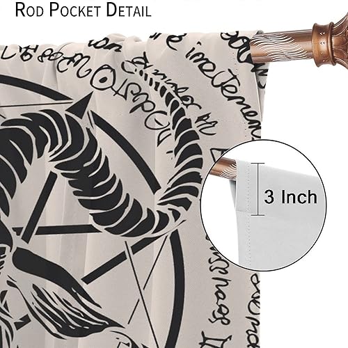 Vista 74 de Cortinas de cabeza de cabra, misteriosa cabeza de cabra malvada, calavera negra, bolsillo para barra, cortinas opacas para ventana, juego de 2