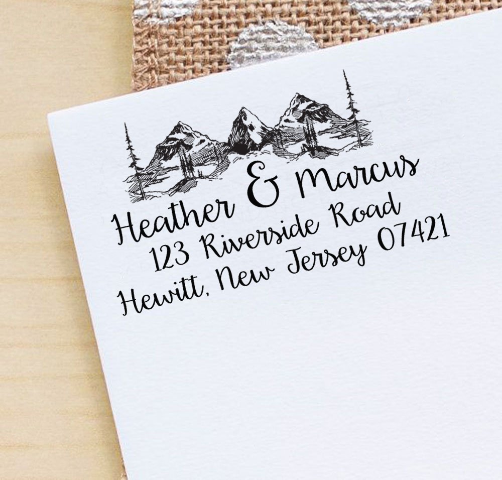Printtoo Personalized Mountain & Pine Tree Monogram Address Invitation Self-Inking Rubber Stamp