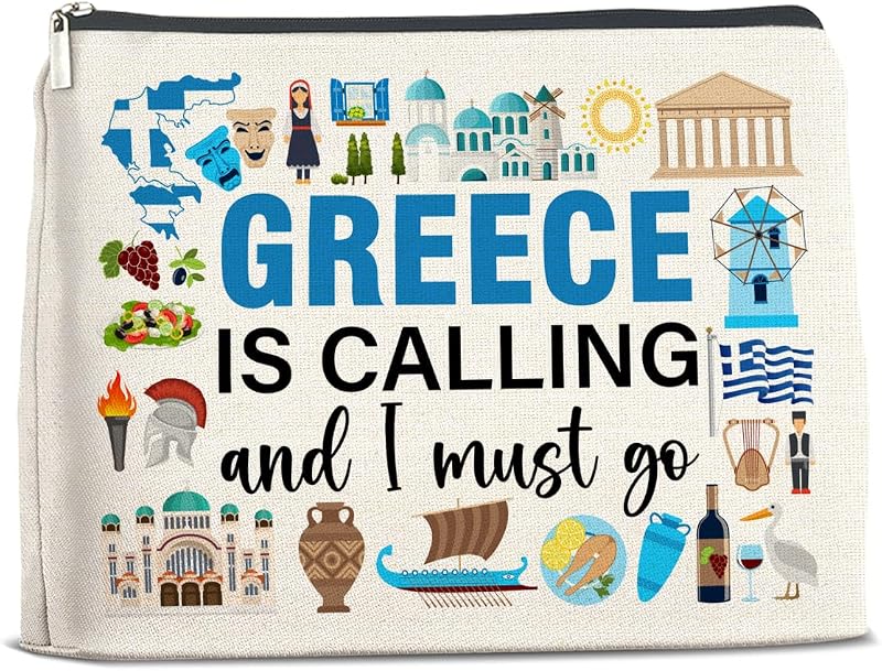 Necessaire de maquiagem UPNEGE GREECE com zíper, estampa dupla face, Pacote com 1