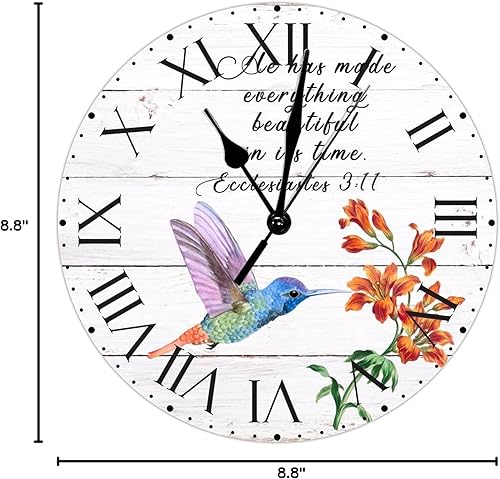 Miniatura 189 de ArogGeld He Made Everything Beautiful - Reloj de pared de PVC con flores rosadas, colibrí, reloj de pared grande con cita y números romanos, reloj