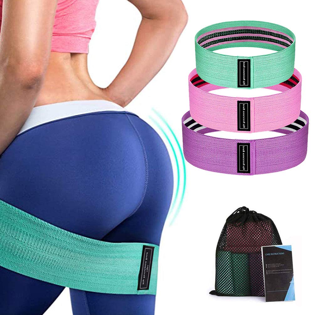 YammyBooty Bands for Working Out Resistance Bands for Legs and Butt Fabric Resistance Exercise Bands Anti-Slip Set 3 Levels Elastic Workout Women Sports Fitness Band for Squat Glute Hip Training