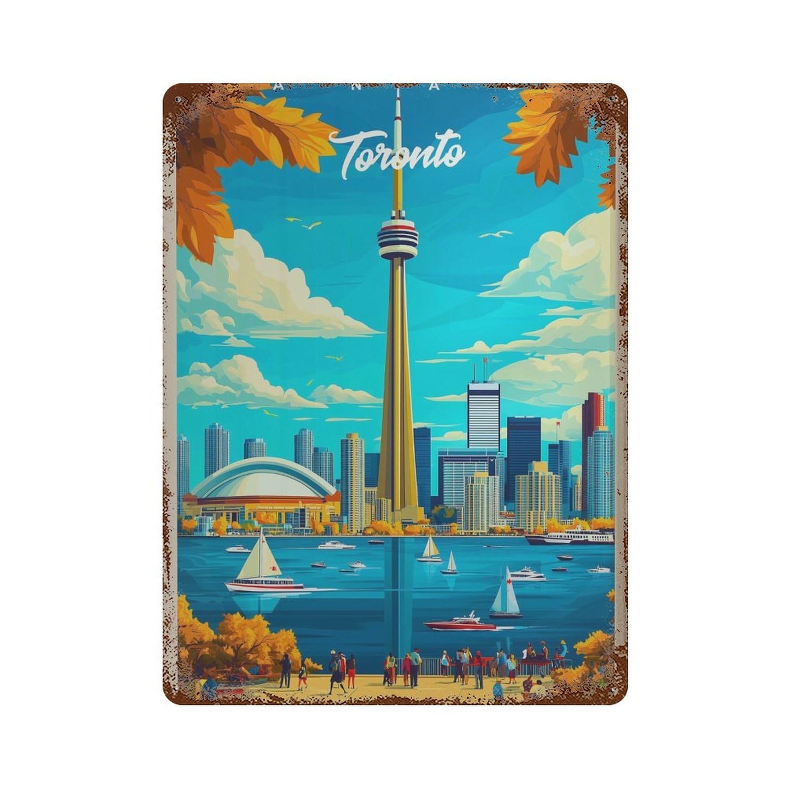 xiaoxiaoshen Toronto Travel Illustrated Cityscape Wall Decor Art Metal Tin Poster Modern Home Decor Art Home Bar Shop Decorations Vintage Sign 40x30cm