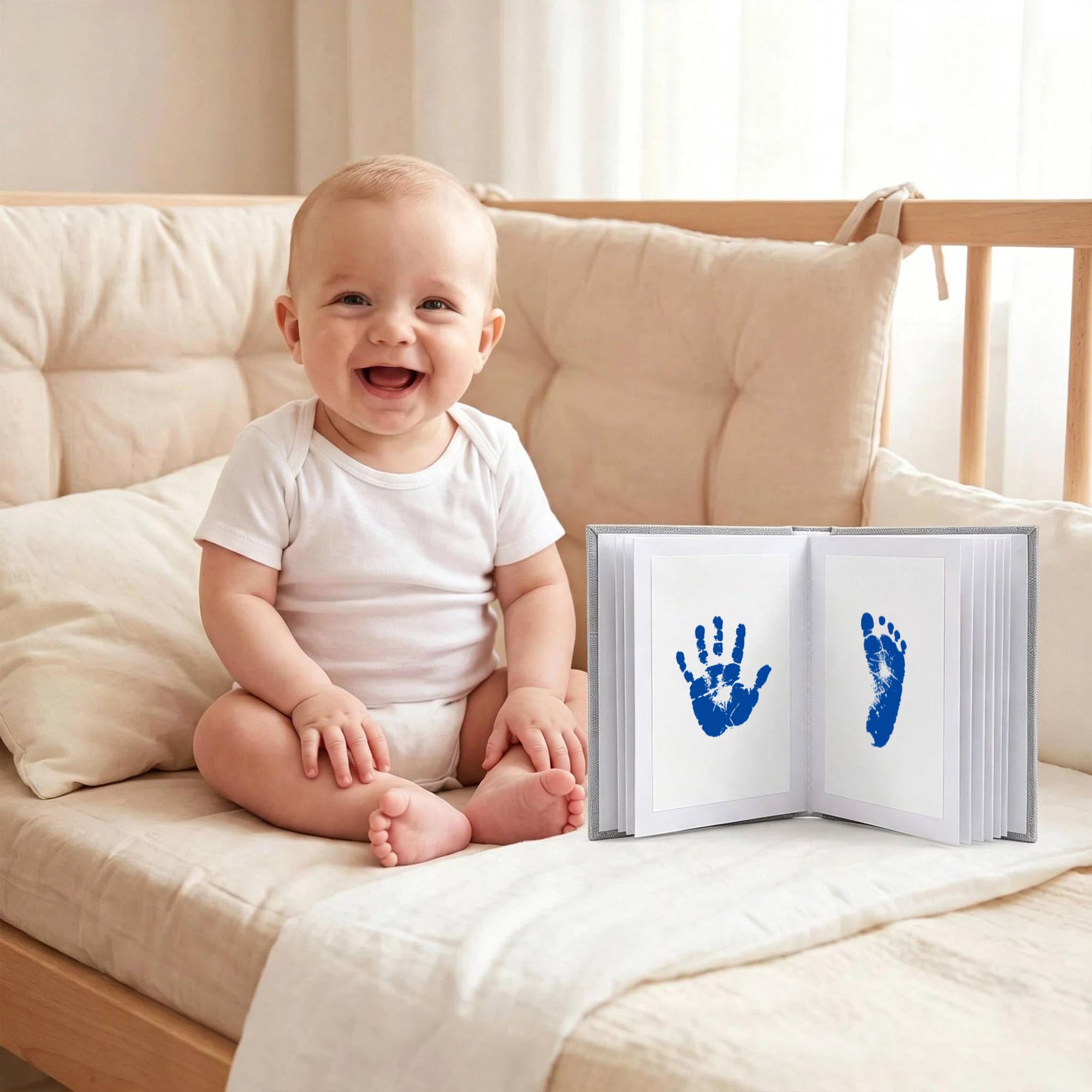 Little Lullaby - Confezione da 15 biglietti senza inchiostro per impronte di mani e piedi del bambino, 12 mesi, per impronte di mani e piedi (scatola bianca)