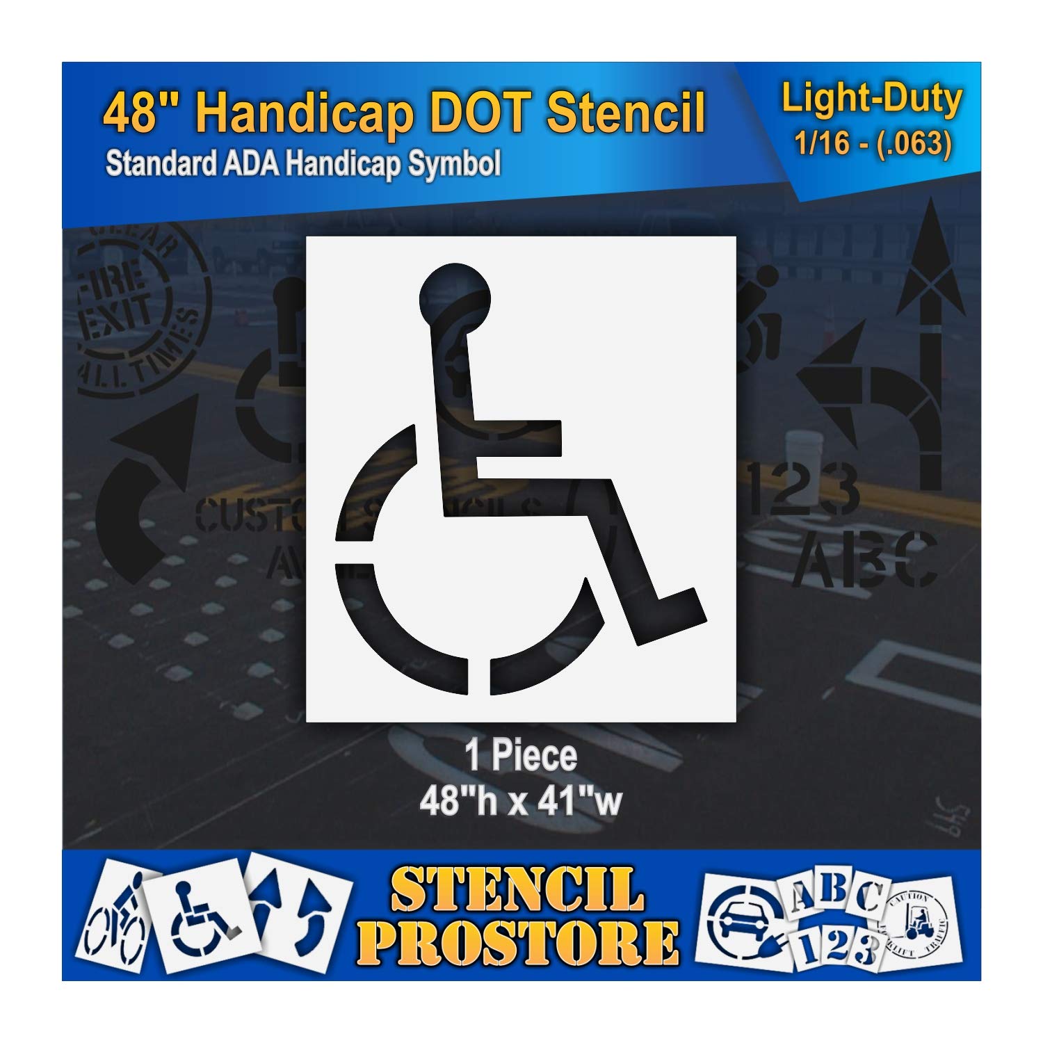 Pavement Stencils - 48 inch - Handicap - ADA Stencil - 48" x 41" x 1/16" (63 mil) - Light-Duty