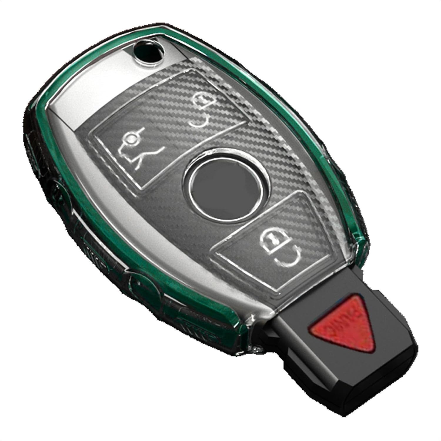 TANGSEN Key Fob Case TPU Cover Compatible with Mercedes Benz A B C CLA CLS E G GL GLA GLC GLE GLK GLS SL SLC SLK SLS AMG Viano Transparent Carbon Fiber Texture Transparent Button Protective Key Shell