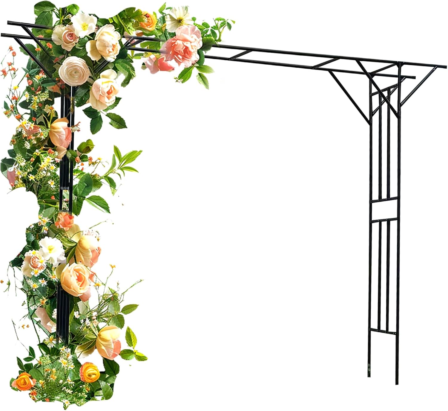 Garden Trellis Arch - 140.7" L x 106" H Supersize Flattop Garden Arch for Wedding - Galvanized Steel Pipe Coated with Plastic （Black）