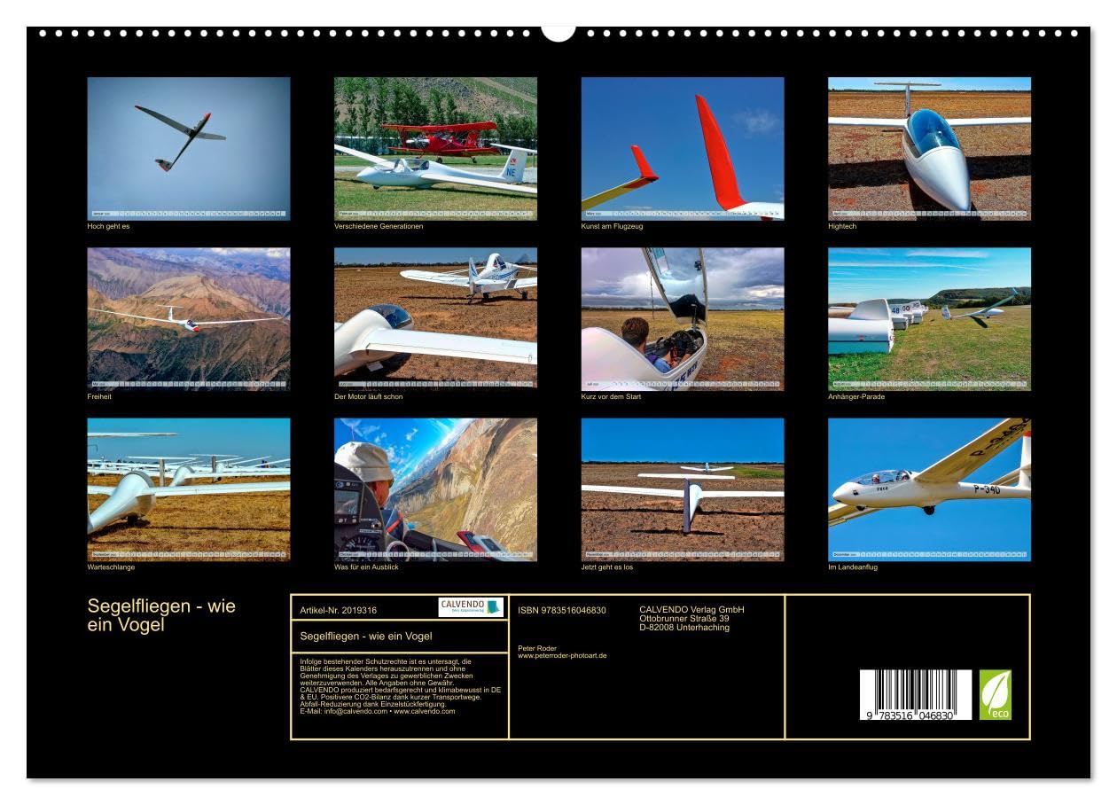 Segelfliegen - wie ein Vogel (hochwertiger Premium Wandkalender 2026 DIN A2 quer), Kunstdruck in Hochglanz: Segelfliegen - lautlos durch die Lüfte ... der Sonne entgegen. (CALVENDO Technologie)