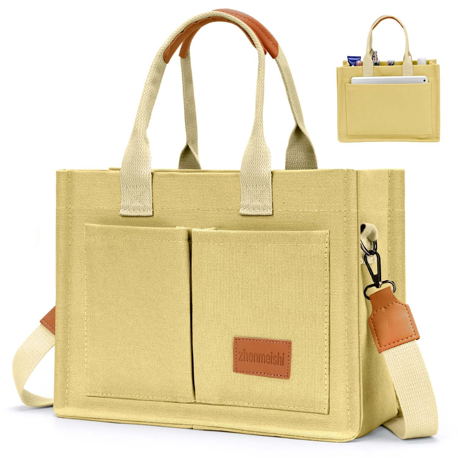 Canvas Tote Bag for Women with Pockets Crossbody Bag Tote Shoulder Handbags Casual Work Bags Everything Tote Bag