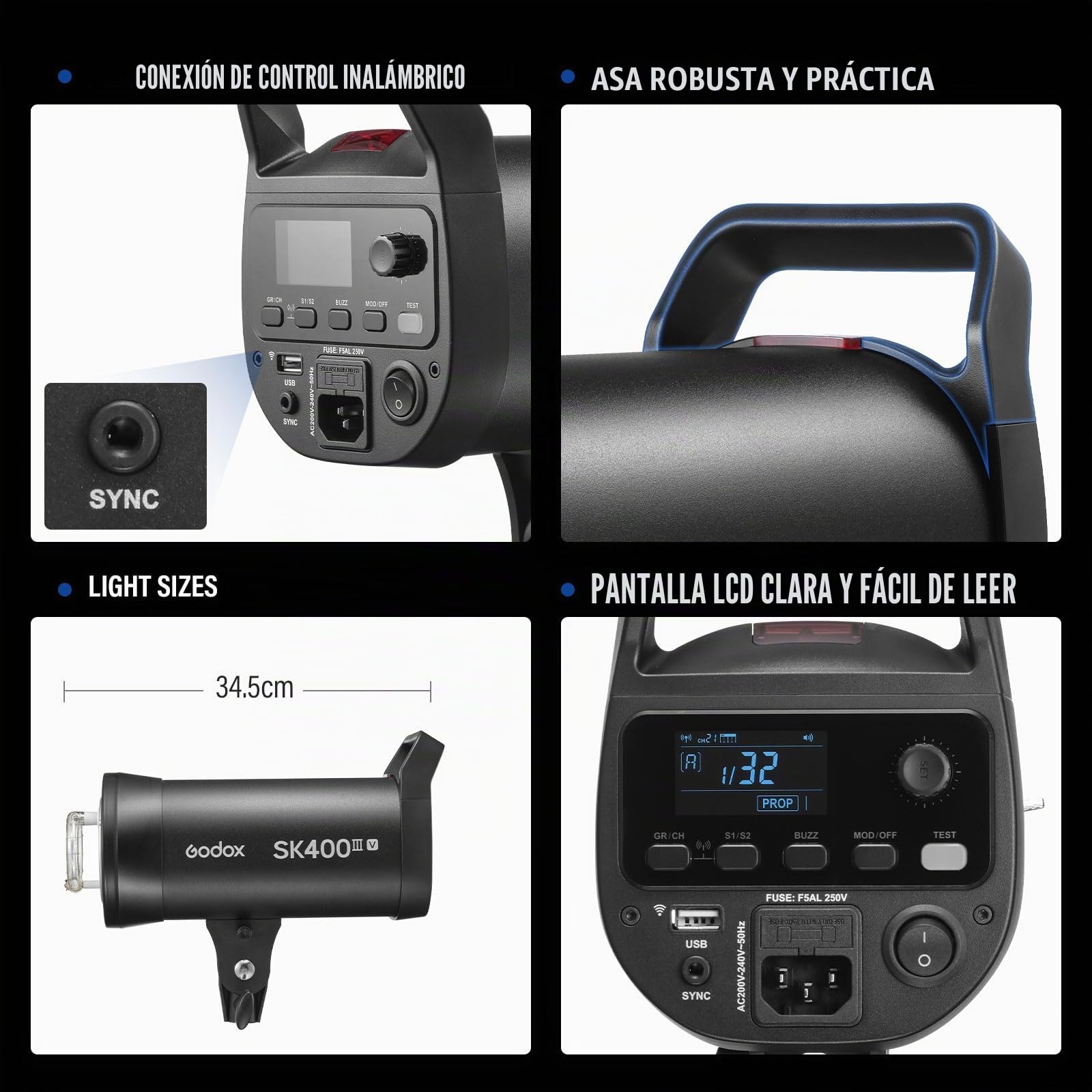 Godox 2Pack SK400IIIV 400Ws Kit Luz LED Vídeo 5700±200K Set Luz Continua con Trípode Softbox con Rejilla Reflector Estándar Bowens Mount para Estudio Grabación Vídeo Livestreaming Podcast (2 Unidades)