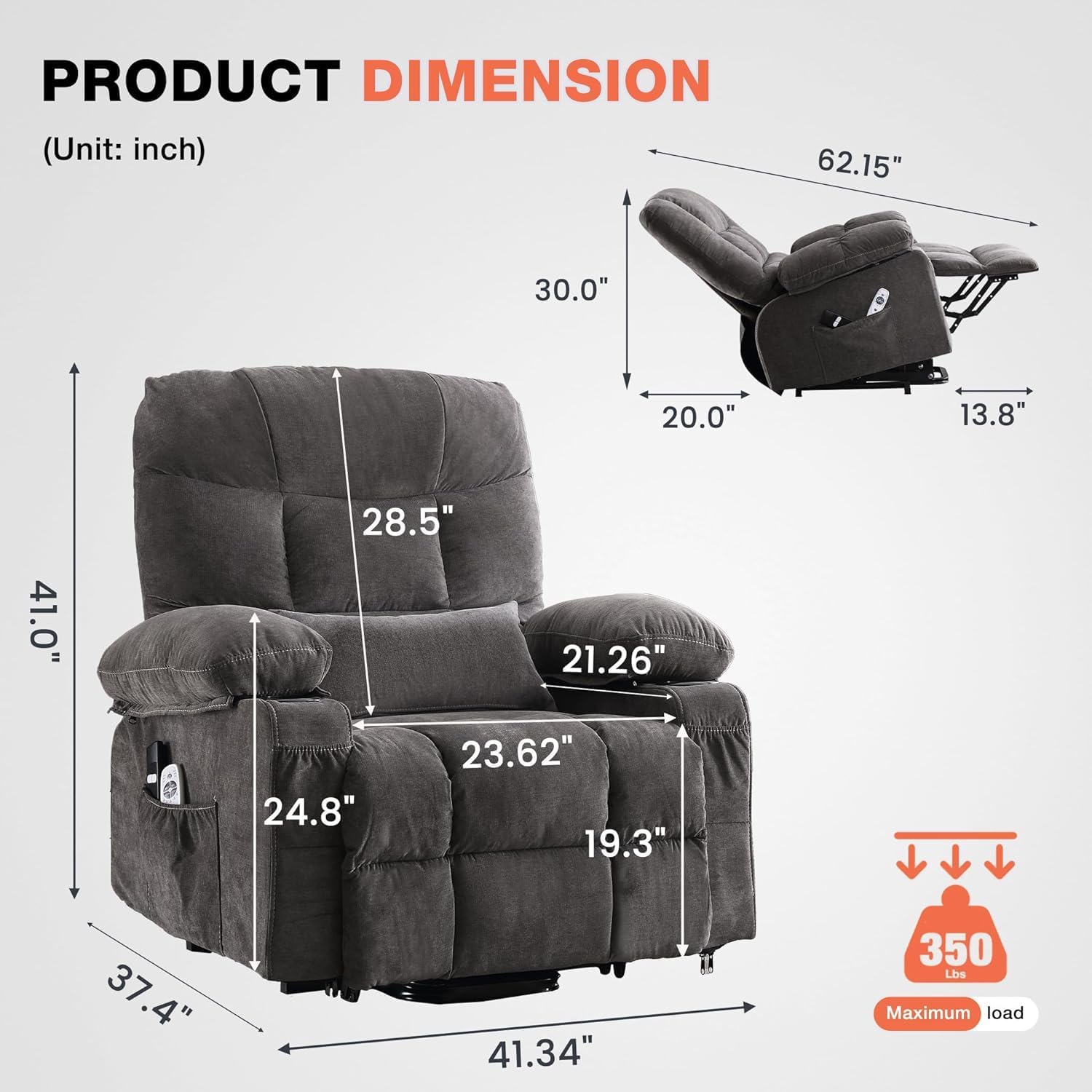 Ultra Wide Power Lift Recliner Chair for Elderly,Rotating Lounge Chair with Hot Massage Heating and Auxiliary Standing Function,Oversized Lazyboy Single Sofa with Cup Holder for Living Room (Grey)
