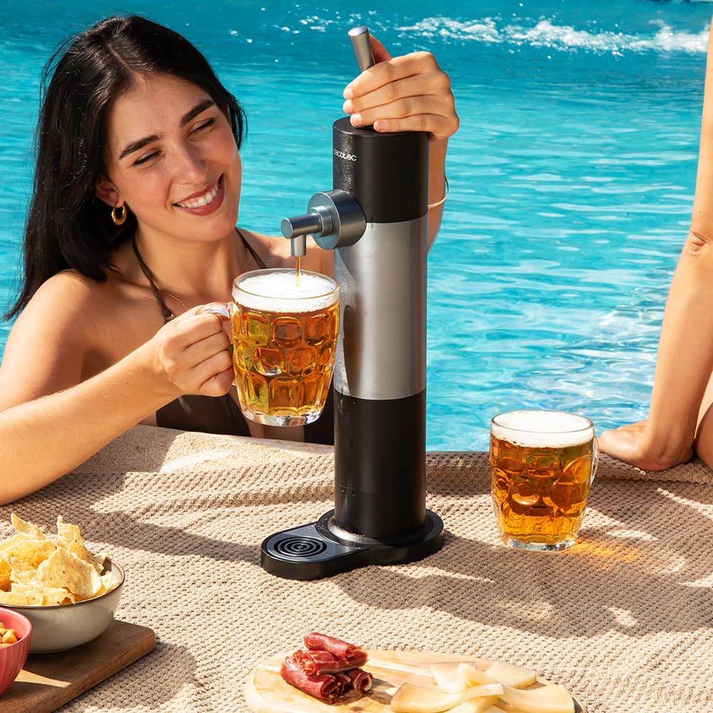 Cecotec Distributeur de Bière Portable pour Canettes et Bouteilles BeerFlow 500. Fonctionne avec des piles AA 1,5V, Contrôle de la Mousse, 2 Modes, Facile à Nettoyer et à Ranger, Design Compact