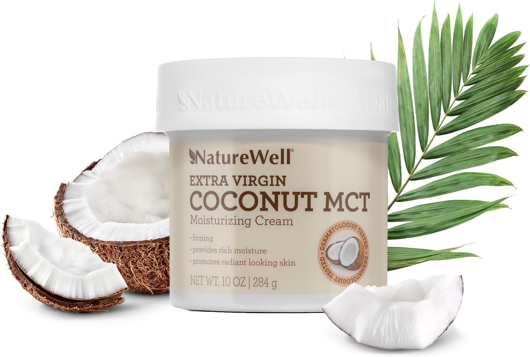 NATURE WELL Extra Virgin Coconut MCT Moisturizing Cream for Face, Body, & Hands, Firming, Provides Rich Moisture & Promotes Radiant Looking Skin, 10 oz