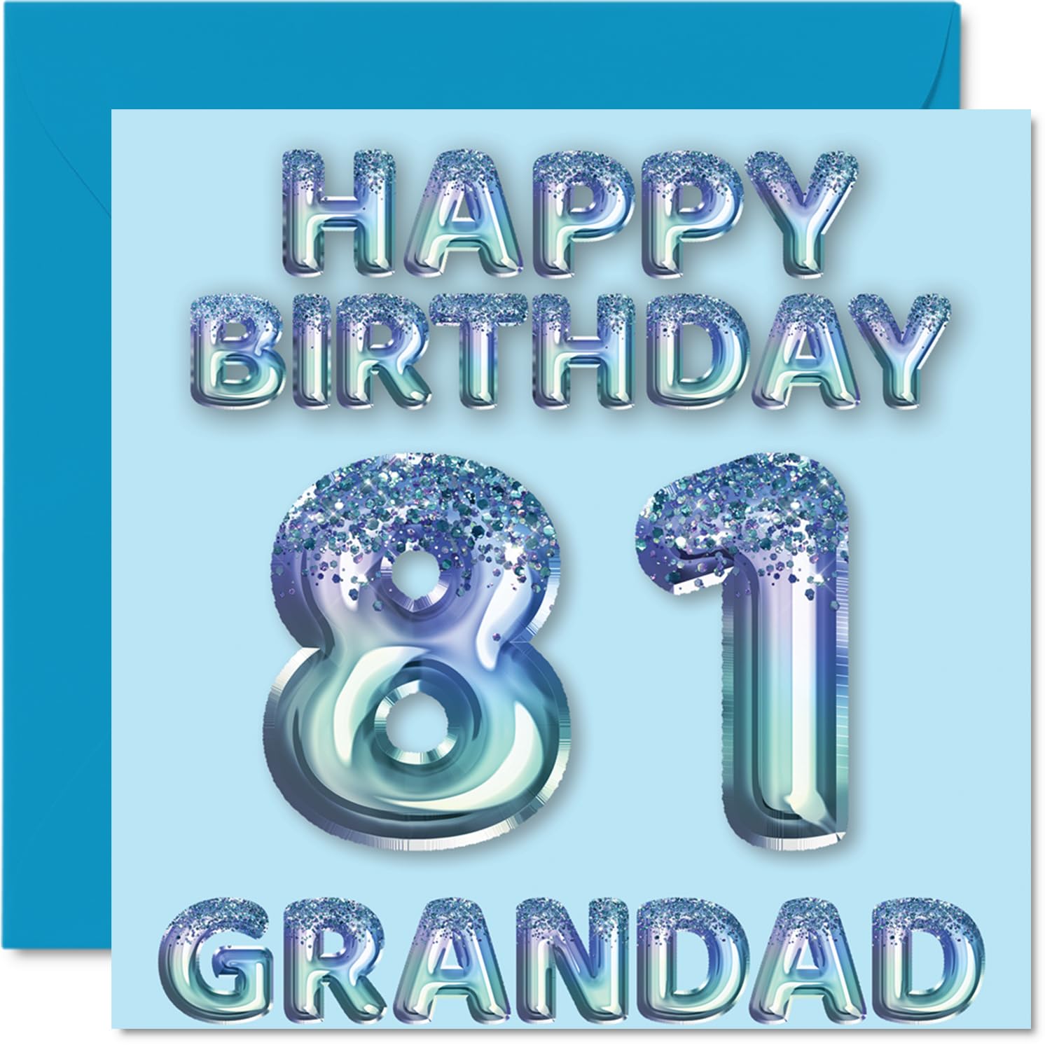 81st Birthday Card for Grandad - Blue Glitter Party Balloons - Happy Birthday Cards for 81 Year Old Grandad from Grandson Granddaughter, 145mm Bday Greeting Cards Gift