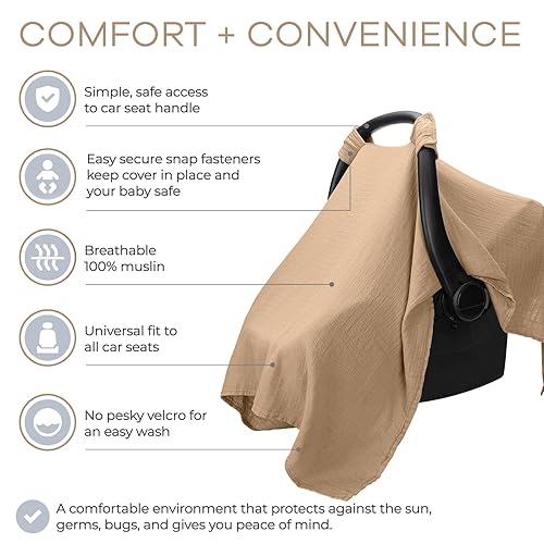 Miniatura 3 de Comfy Cubs - Funda de muselina de algodón para asiento de automóvil, ajuste universal para bebés, niñas y niños (Cedar)