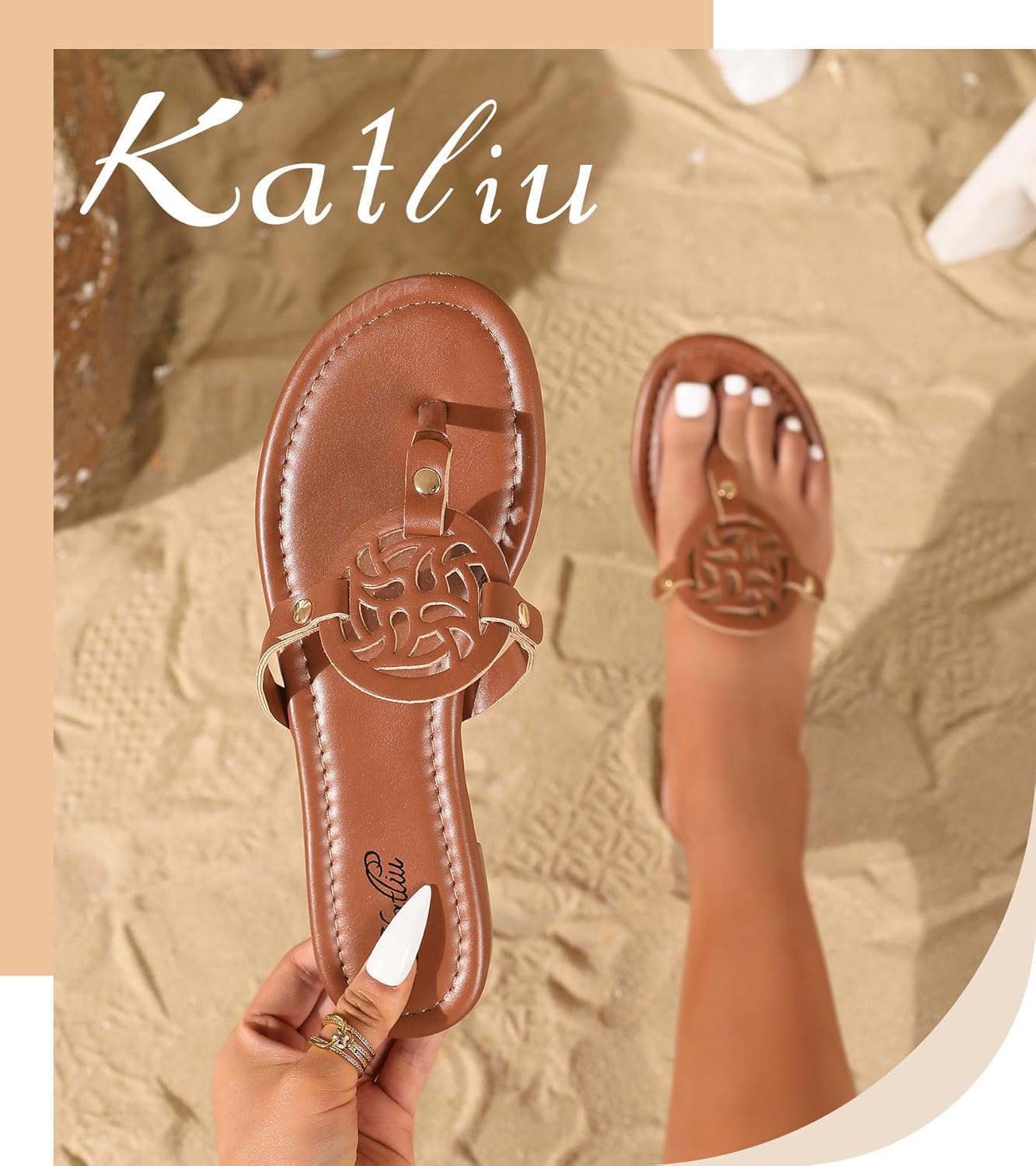 katliu Women's Flat Sandals Flip Flop Sandals Comfortable Dressy Thong Sandals - Image 3