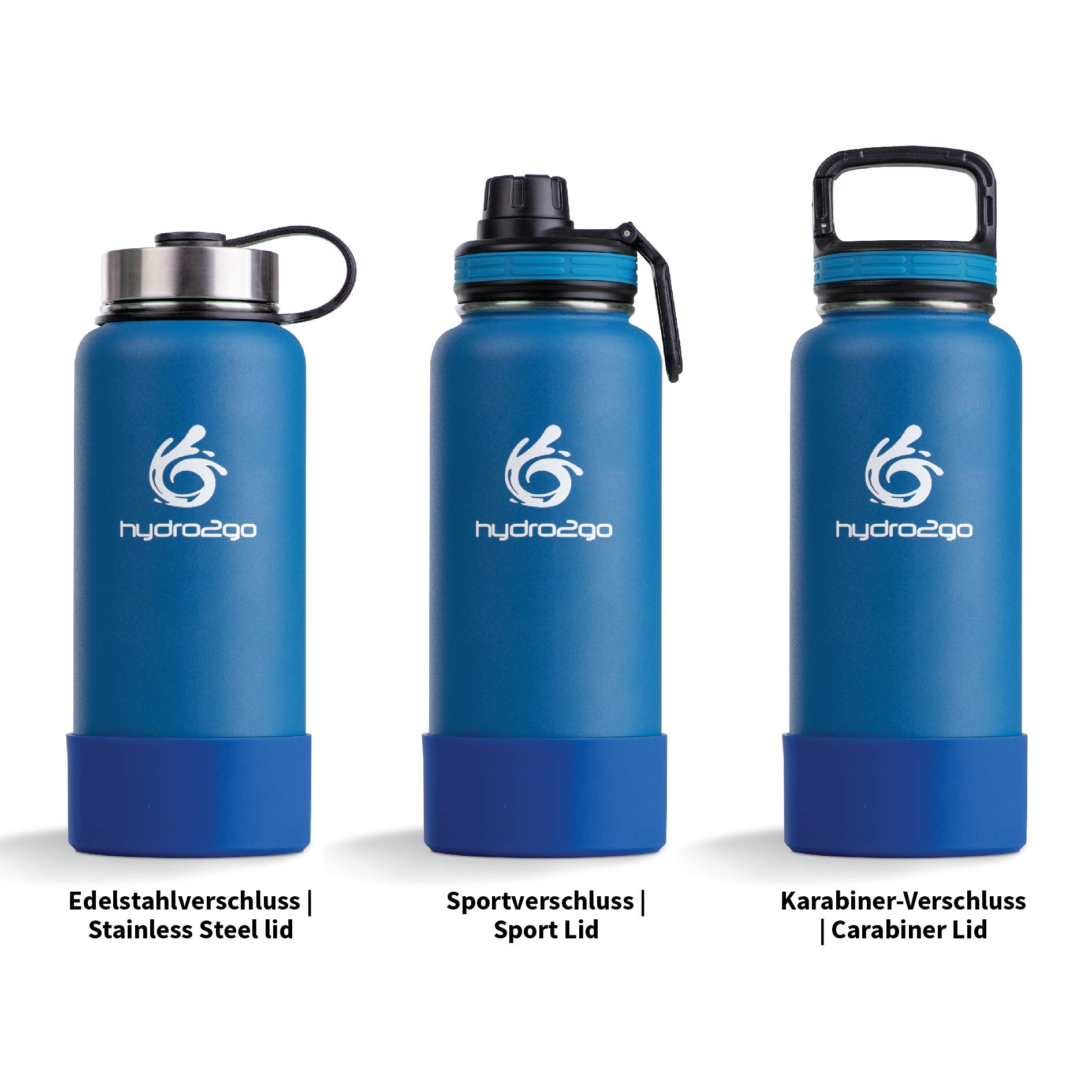 hydro2go ® Edelstahl Trinkflasche X-AlpsBottle - 1000ml / 1l | vakuumisolierte Thermosflasche + 3 Trinkverschlüsse | Auslaufsichere Isolierflasche | doppelwandige Outdoor Sportflasche | Thermoskanne