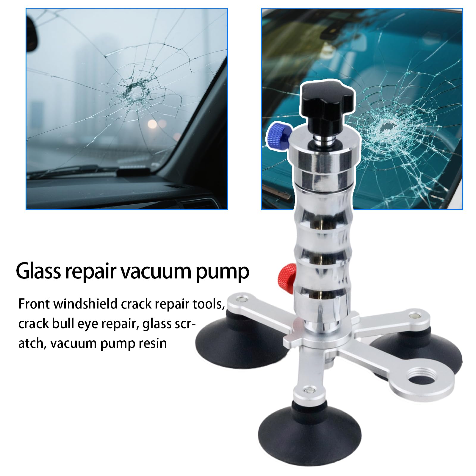 Herramienta de reparación de vidrio para automóvil, bomba de vacío de acero inoxidable, inyector de pegamento para reparación de grietas en parabrisas