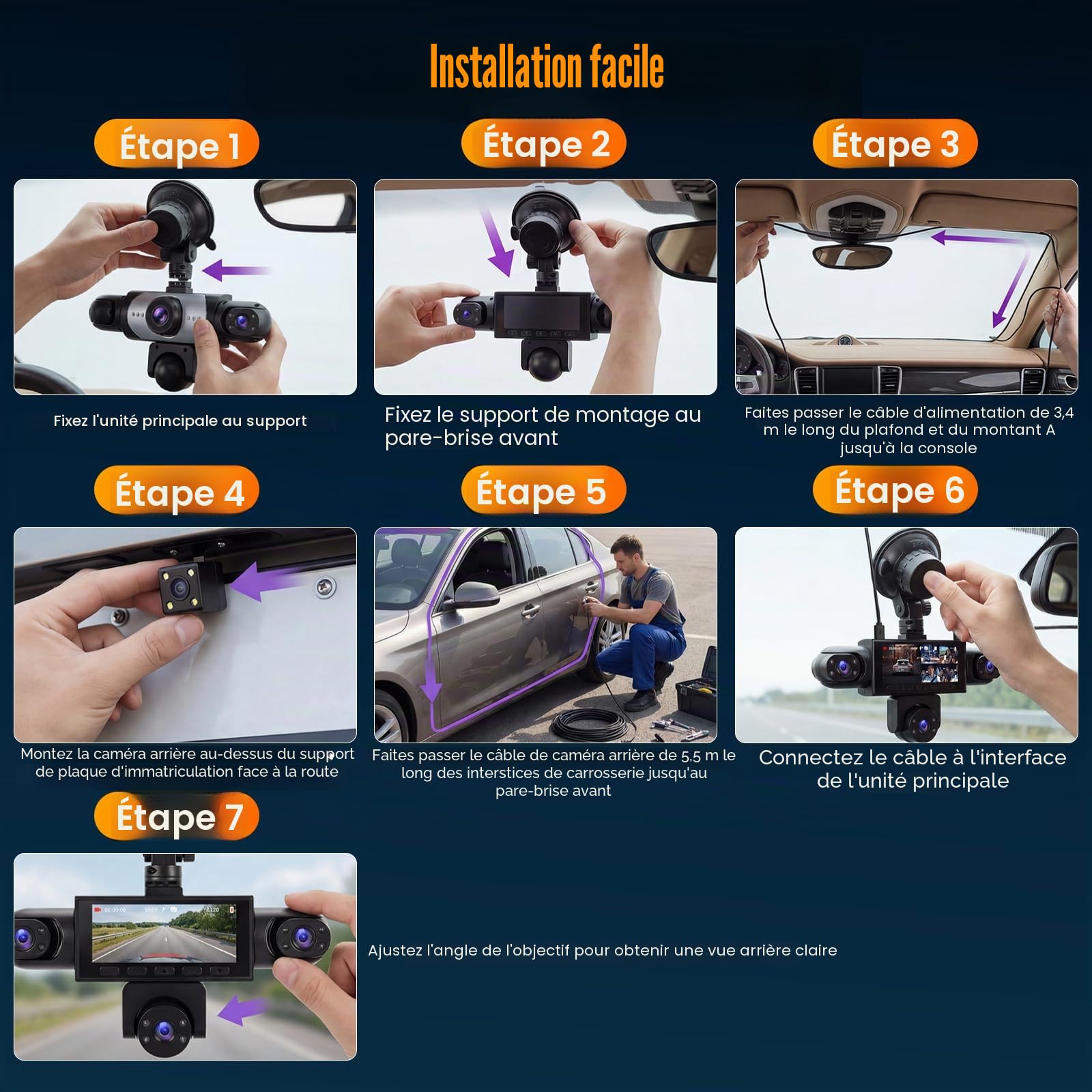 Dashcam 360° 5 Canaux 1080P Carte SD 64 Go