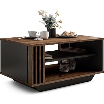 Viosimc Coffee Table Living Room Table with Modern Slats Modern and Stylish Rectangular Coffee Table with Shelf Stylish Addition to Any Living Room - Silverjack Oak & Charcoal