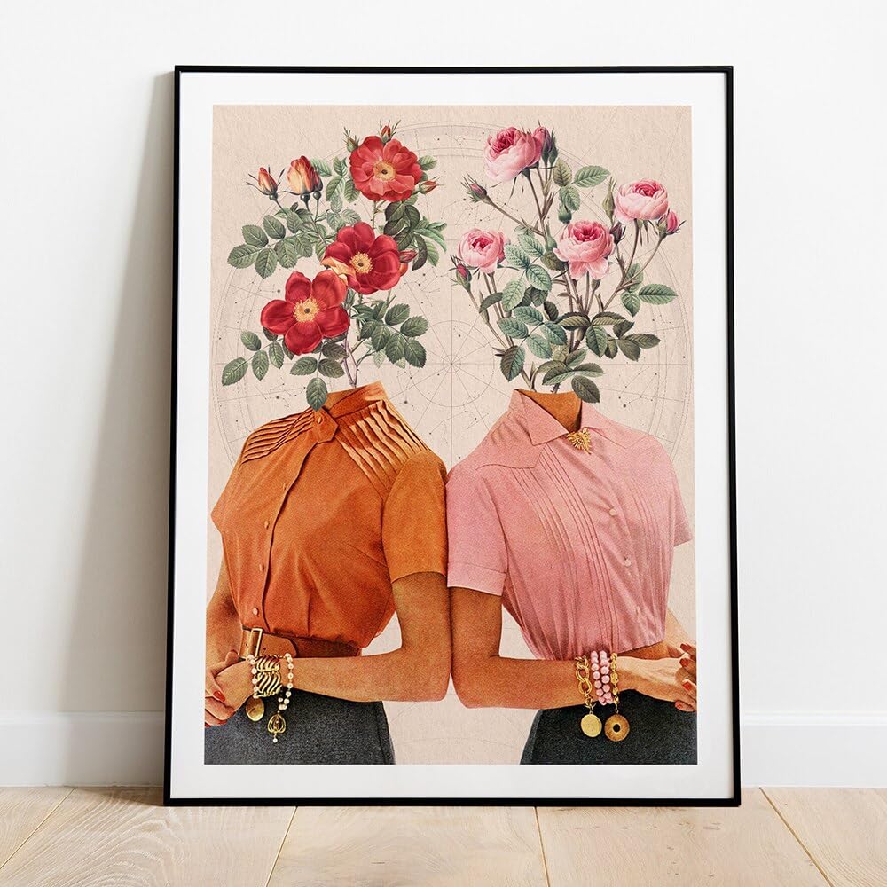 Amazon.co.jp: ウォールアート写真 ヴィンテージコラージュ 2人の女性