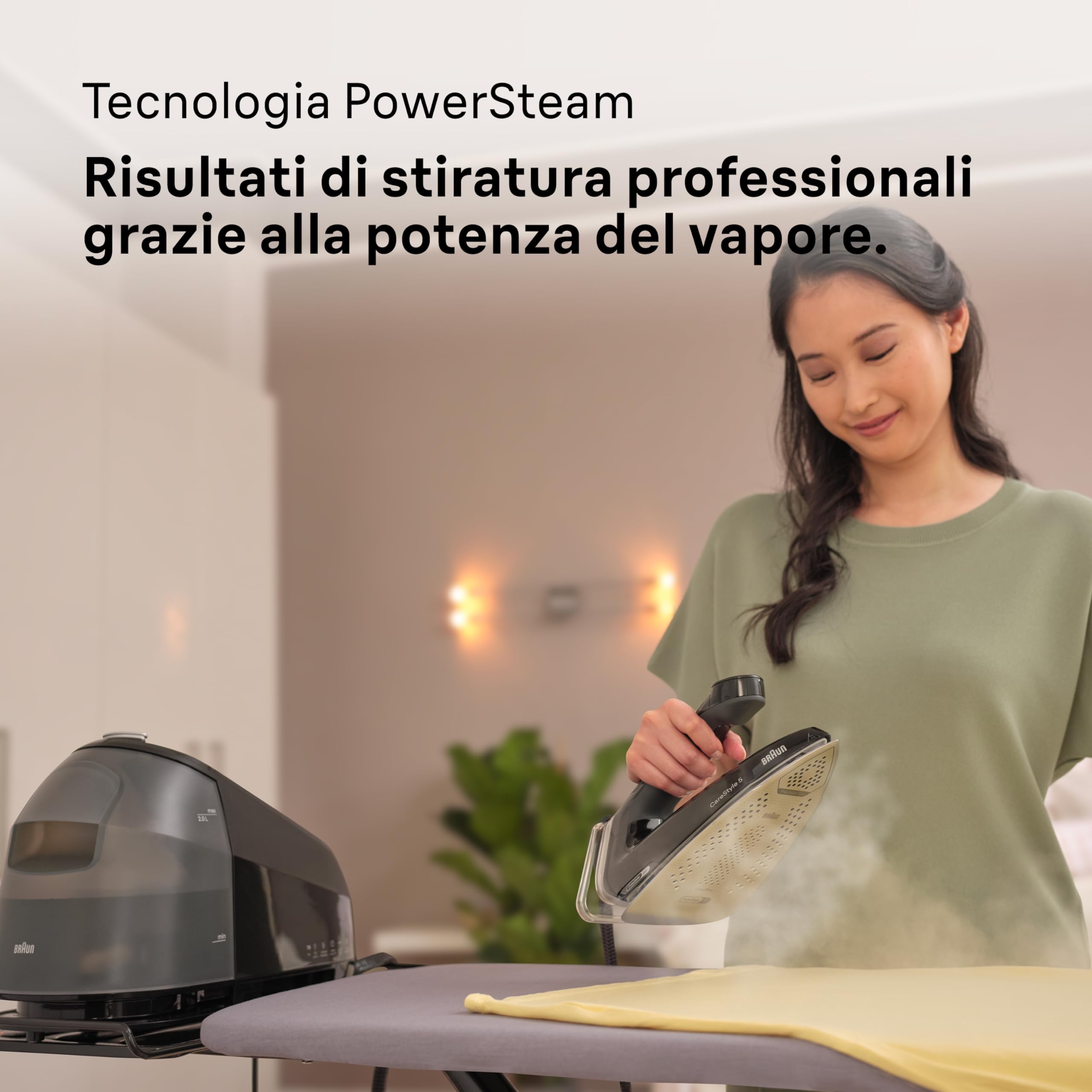 Braun CareStyle 5 IS5249BK, Sistema Stirante con Tecnologia FreeGlide 3D, 150 g/min di Vapore, Riscaldamento Veloce, Modalità iCare, Stiratura Verticale, Serbatoio 2L Rimovibile, 2400W, Nero