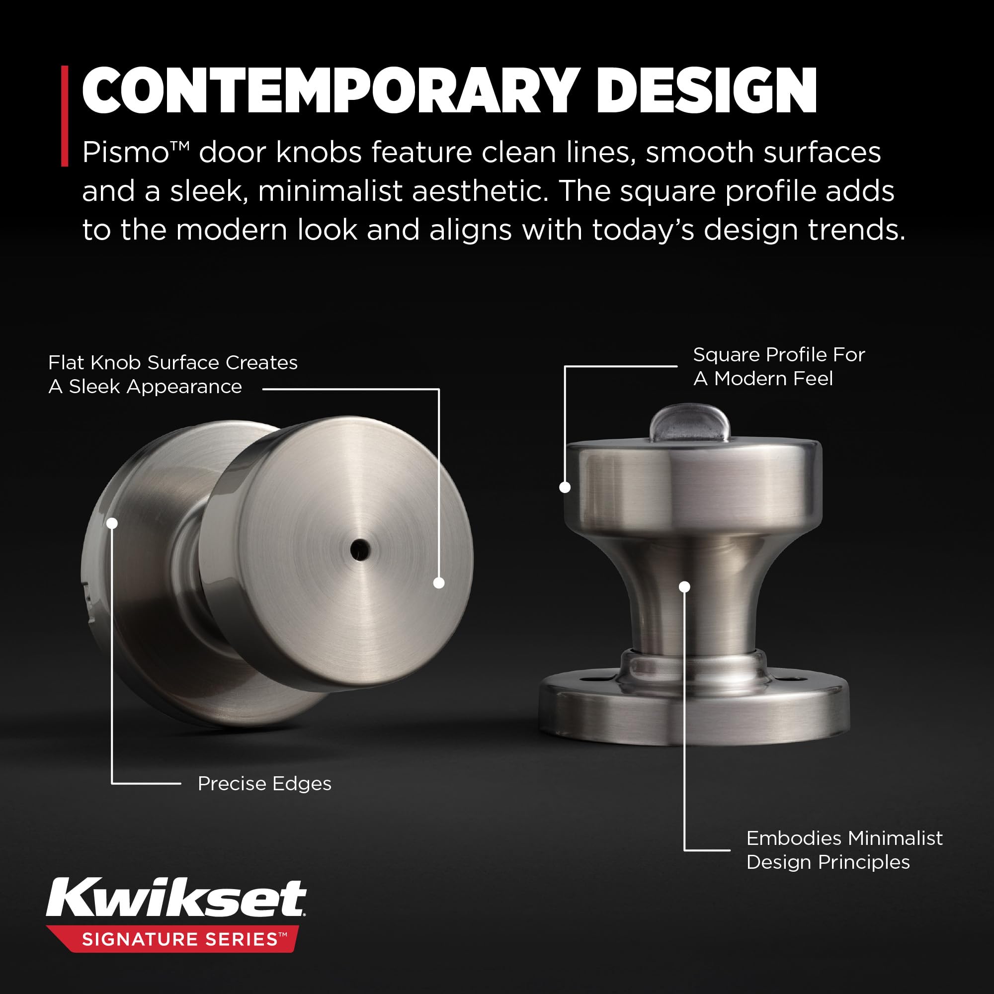 Kwikset 97300-933 Pismo - Pomo redondo para puerta de dormitorio o baño, níquel satinado