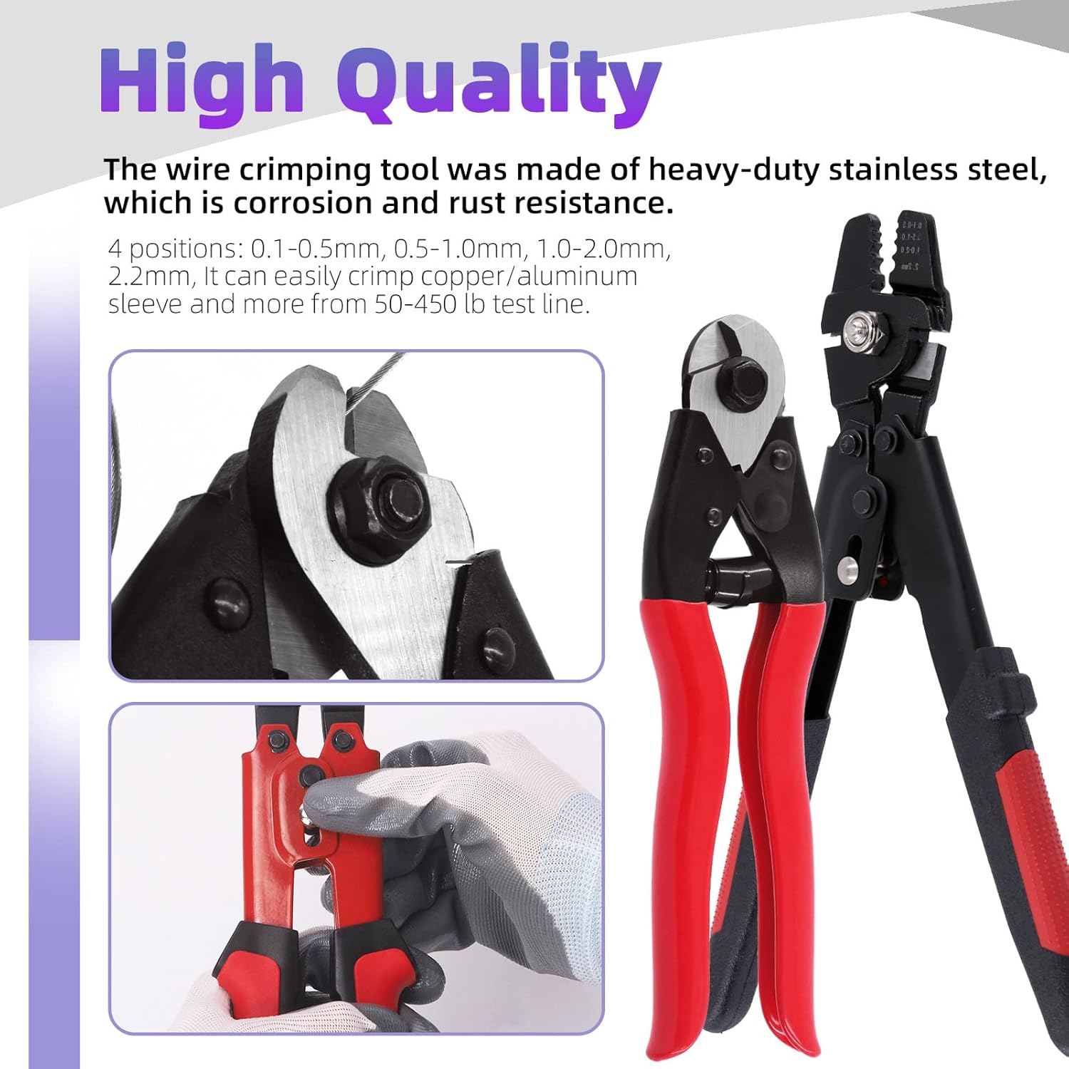 Swpeet 165Pcs Professional Up To 2.2mm Wire Rope Crimping Tool and Cable Cutter, Aluminum Double Crimping Loop Sleeve with Stainless Steel Thimble and 3 Sizes Wire Rope Assortment Kit