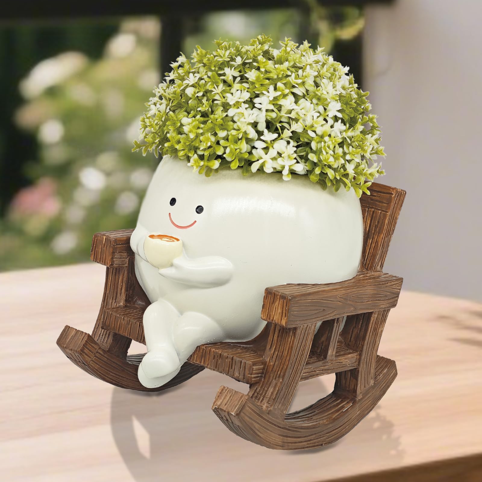 yiilead Cute Rocking Chair Plants Pots Outdoor, Smiley Face Planter Pot