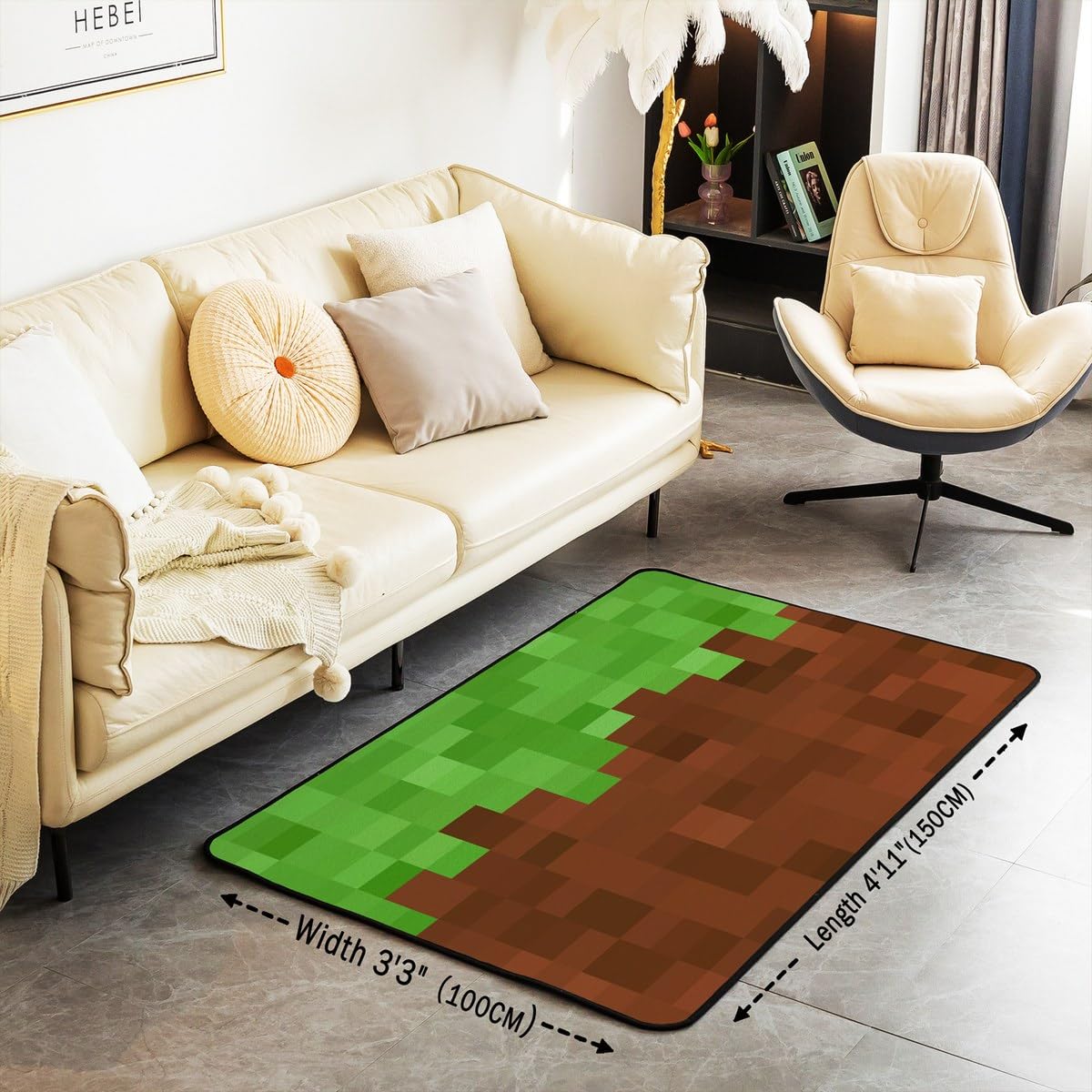Homemissing Pixel Spiel Teppich 100x150cm Grün Braun Camo Wohnzimmerteppich für Kinder Cartoon Dekor Modern Teppich Weiche leichte Mikrofaser Schlafzimmer Dekor