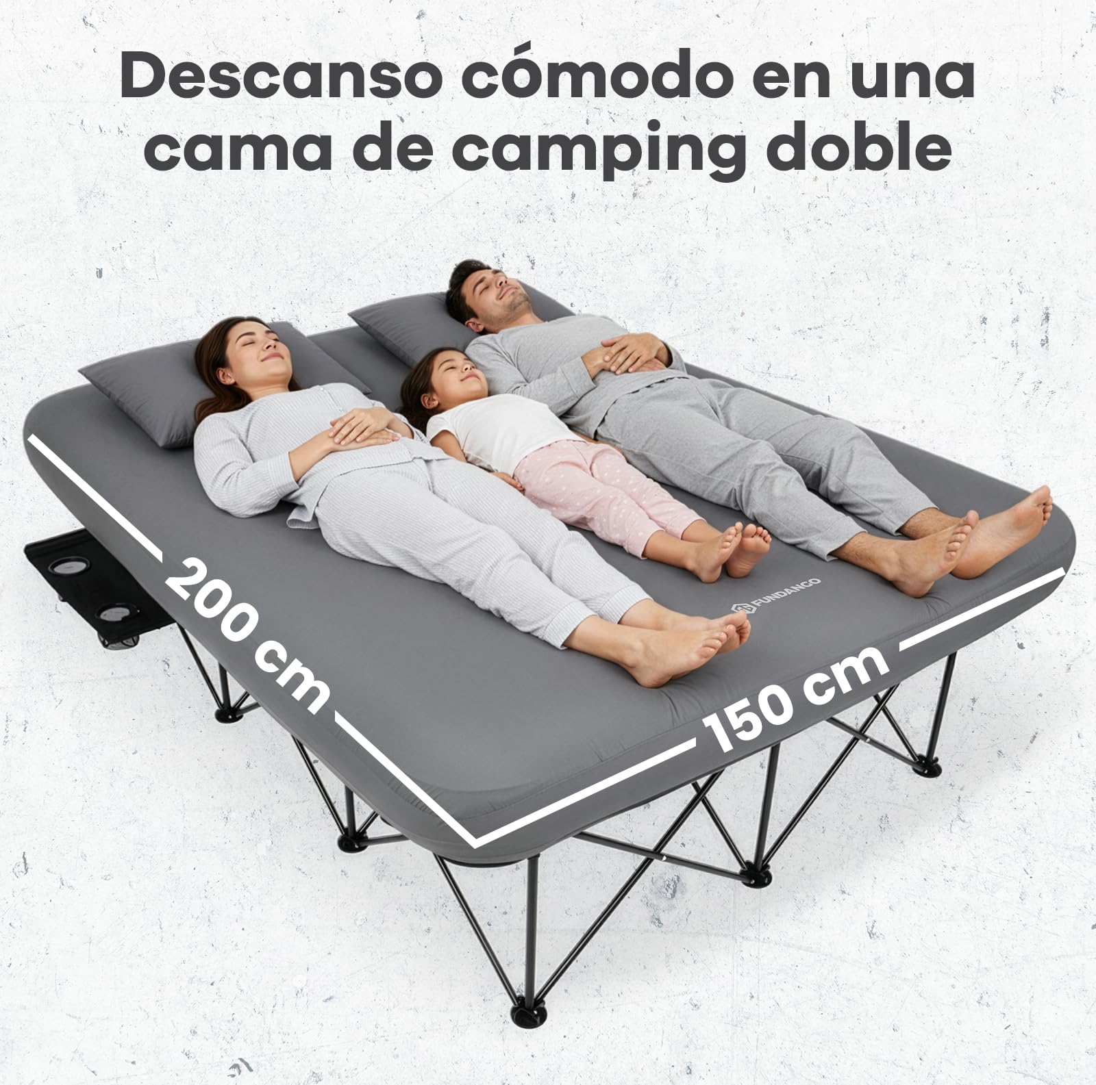 FUNDANGO - Cama de camping doble con bomba eléctrica, colchón hinchable con funda extraíble y lavable, marco plegable, portavasos, bolsa de transporte para adultos, tienda de campaña, invitados (200