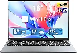 FUNYET Laptop para jogos, laptop de 16 polegadas 2025 com Win 11 Pro, 16GB RAM 1TB SSD, processador Int 12ª geração N95 (até 3,4 GHz), teclado retroiluminado, Bluetooth, FHD 1920 * 1200, mini HDMI