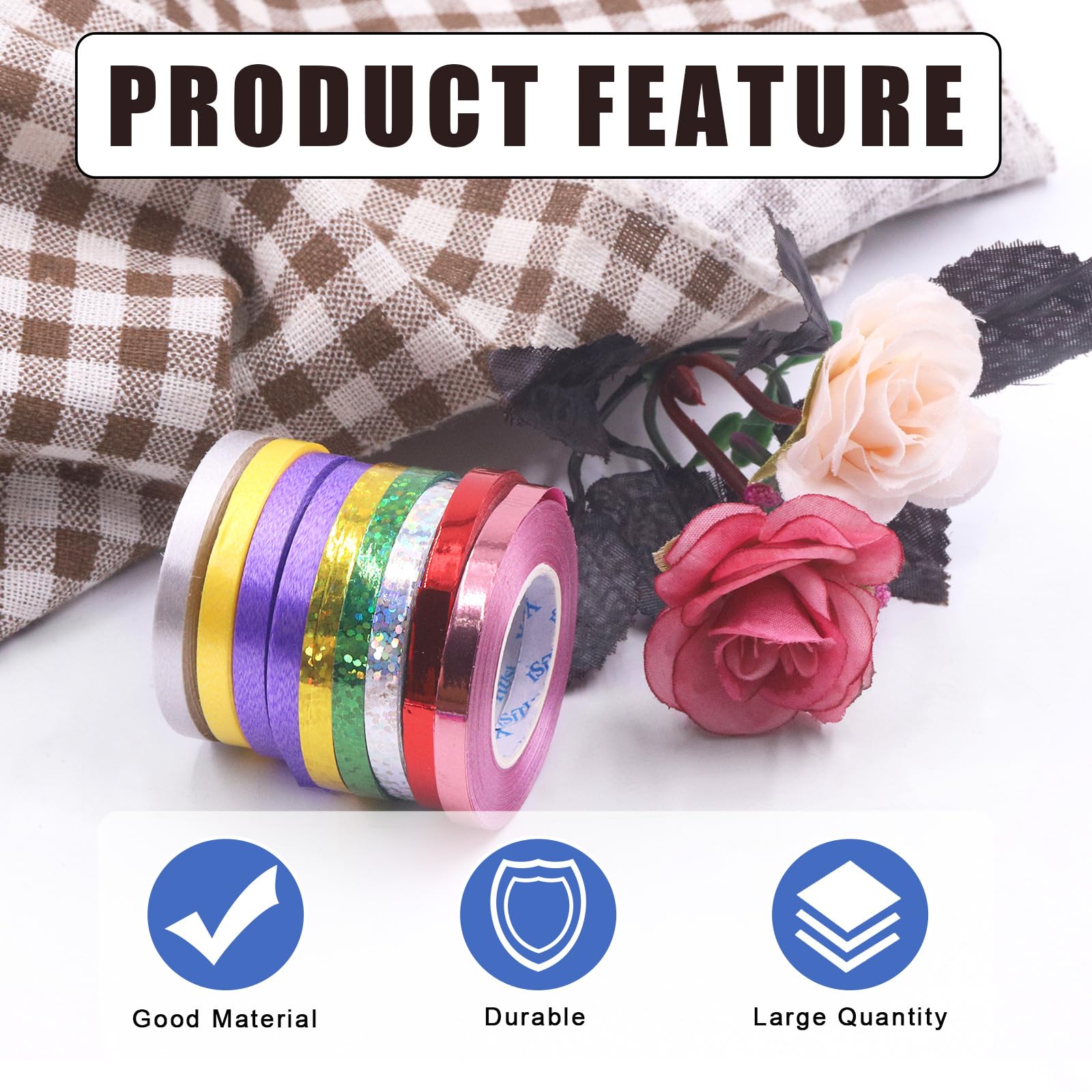 Glarks 49pcs 525Yards Curling Ribbons Set 3 Styles Multi Colors 1/5" Wide Crimped Curling Ribbon Metallic Curling Balloon Ribbon Gift Wrap Ribbon Christmas Ribbon with scissors for Festival Decoration - Image 4