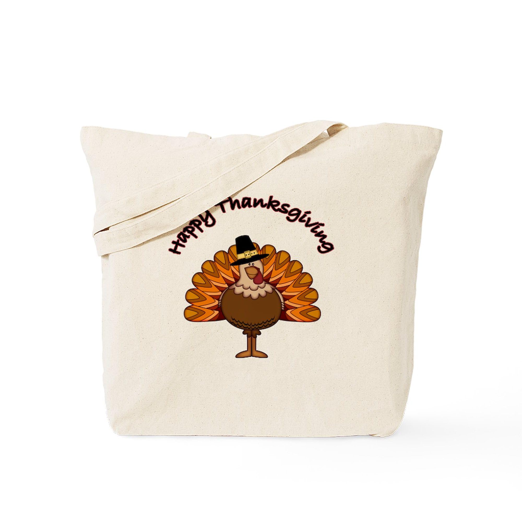 CafePress Happy Thanksgiving Turkey Tote Bag Reusable Natural Beige Canvas Shopping Bag