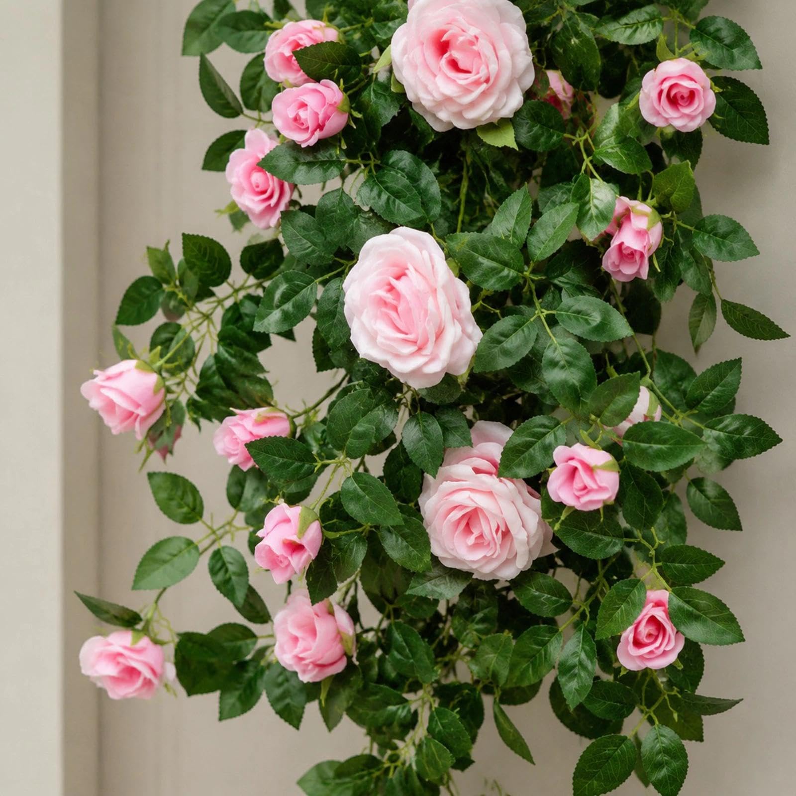 2er-Set Kunstseide-Rosengirlande Hängend für Hochzeit & Zuhause(Hellrosa) | 180cm Seide Rosenranke Hängend Blumengirlande für Hochzeit Garten Haus Wand Innen Außen Dekoration